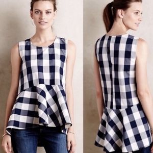 Anthropologie HD in Paris Navy Blue Buffalo Plaid Peplum Tank